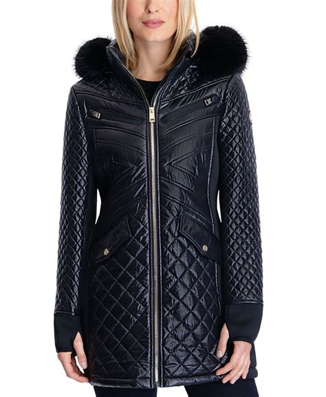 michael kors faux-fur-trim hooded quilted coat|Michael Kors puffer jacket.